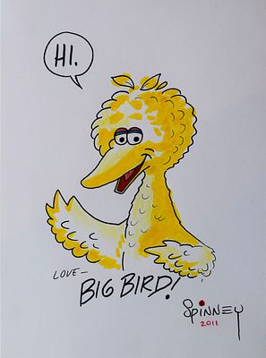 Big Bird sketch signed by Caroll Spinney. Original Hand Drawn Drawing of Big Bird by Caroll 