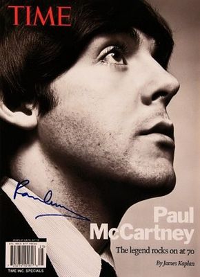 Paul McCartney signed Time Magazine. Time Magazine "The Legend Rock On At 70" autographed by 