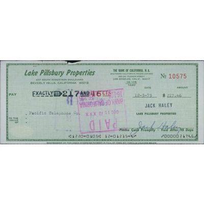 The Wizard of Oz Tin ManJack Haley Signed Cancelled Check JSA Authenticated. Jack Haley The 