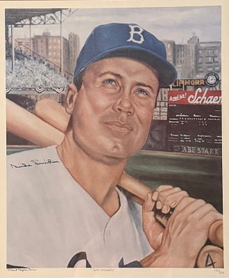 Brooklyn Dodgers Duke Snider Signed Art Print Number 135 of 300 by Artist Robert Stephen Simon