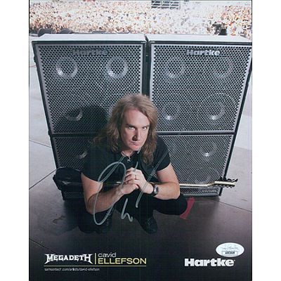 Megadeth Billy Ellefson signed photo. JSA Authenticated. Billy Ellefson 8x10 cardstock promo 