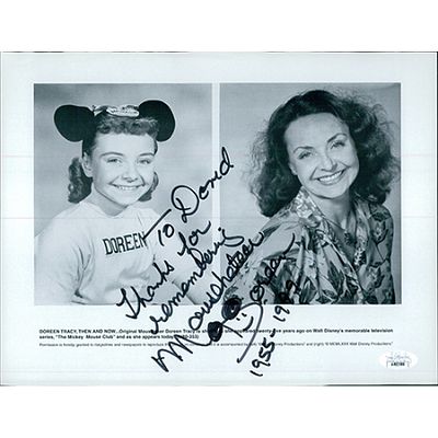 Mouseketeer Doreen Tracey signed photo. JSA Authenticated. Mouseketeer Doreen Tracey 8.5x11 page 