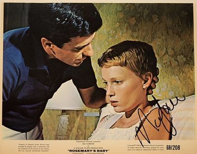 Rosemary's Baby Mia Farrow signed promo photo. 8 in. by 10 in. Black and white promotional photo 