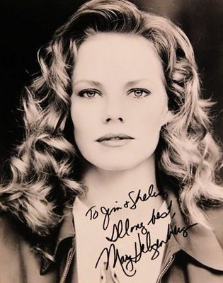 Species Marg Helgenberger signed portrait photo. 8 in. by 10 in. Black and white portrait photo 