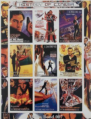 James Bond History of Cinema stamp sheet - Republic of Turkmenistan 120.00 M
