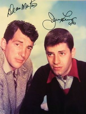 Dean Martin Jerry Lewis signed portrait photo. 8 in. by 10 in. Portrait photo autographed by 