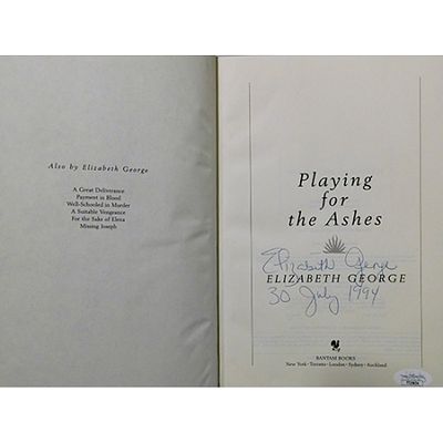 Elizabeth George Signed Playing For The Ashes First Edition Book JSA Authentic. Signed 