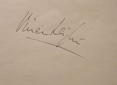 Vivien Leigh signature slip. Vivien Leigh 5 1/2 in. by 4 1/2 in. signature slip