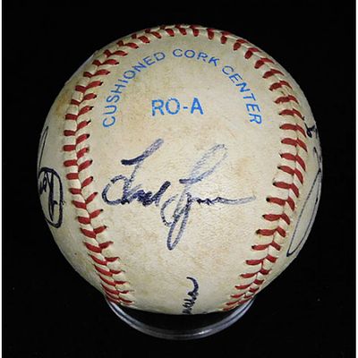 California Angels 1983 Carew/Lynn/Grich +4 Signed Official American League Baseball JSA 