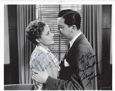 Laraine Day and Robert Young signed movie photo. 8x10 inches