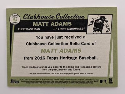 Matt Adams Baseball Trading Card with Game-Used Jersey Swatch - Topps Heritage Clubhouse 