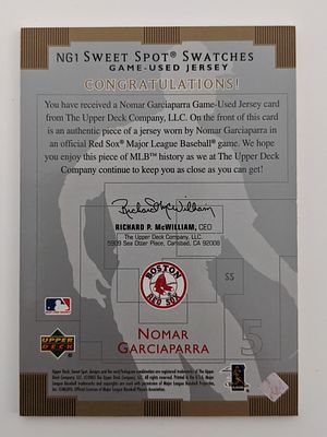 Nomar Garciaparra Baseball Trading Card with Game Used Jersey Swatch - Upper Deck Sweet Spot 