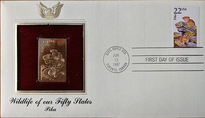 Wildlife of Our Fifty States Pika Gold Stamp Replica First Day Cover. Toronto, Canada Jun 13 1987