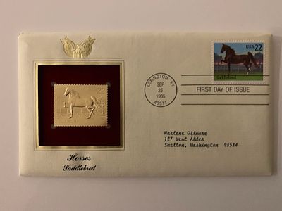 Horses: Saddlebred - First Day Cover - Lexington, KY. - 1985. Horses: Saddlebred - Gold Foil 