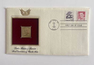 Luis Munoz Marin First Governor of Puerto Rico Gold Stamp Replica First Day Cover. San Juan 