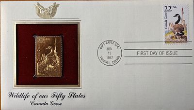 Wildlife of Our Fifty States Canada Goose Gold Stamp Replica First Day Cover. Toronto, Canada 
