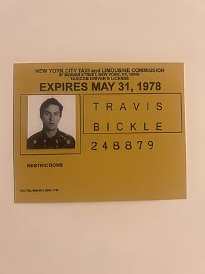 Taxi Driver Travis Bickle drivers license ID prop. 5x4 inches