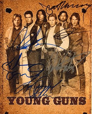 Young Guns cast signed photo autographed by Emilio Estevez, Charlie Sheen, Kiefer Sutherland 