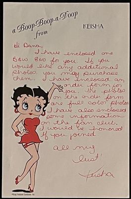 Keisha signed letter on Betty Boop stationary. signed letter. 6x9 inches.