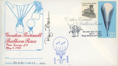 Balloon Racer Roger Barker signed cover. 33rd Gordon Bennett Balloon Race Cover autographed by 