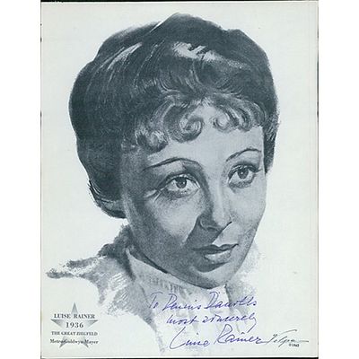 The Great Ziegfeld Luise Rainer Signed Volpe Page Photo. Signed Luise Rainer 8x10 Volpe page 