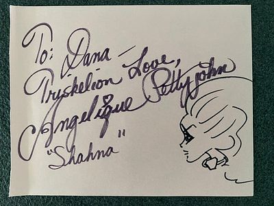 Stra Trek Angelique Pettyjohn signed note with sketch. Star Trek Angelique Pettyjohn signed note 
