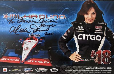 Indy Race Car Driver Milka Duno signed promo card. Milka Duno signed promo card
