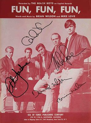 The Beach Boys Fun, Fun, Fun Signed Sheet Music. The Beach Boys Fun, Fun, Fun Sheet Music Signed 