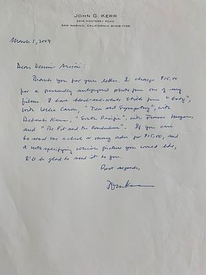 John Kerr Signed Letter. 8x11inches