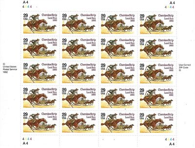 1983 Cherokee Strip Land Run stamp sheet 20 x 29 cent stamps