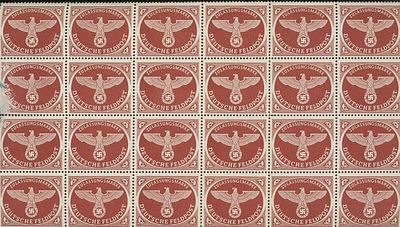 Third Reich Deutsche Feldpost Military Parcel Post Sheet of 24 stamps. Third Reich Deutsche 