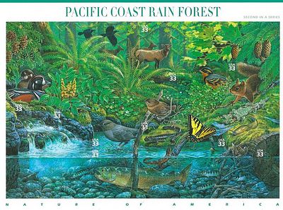 Pacific Coast Rain Forest Stamp Sheet. Pacific Coast Rain Forest (Nature of America), Full Sheet 