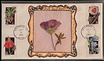 Pressed Flower Art FDC 1992.4x6 inches.