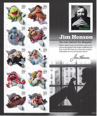 Jim Henson The Man Behind the Muppets stamp sheet 10 x 37 cent stamps