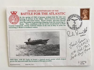 WWII 50th Anniversary Battle for the Atlantic . HMS Biter . Signed Cover autographed by PD Fred 