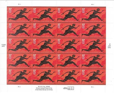 2004 Olympic Games USA Stamp Sheet. 2004 Olympic Stamp Sheet - Athens, Greece - USA - 37 Cents x 