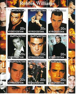 Robbie Williams - Kyrgyzstan - Cinderella Stamp Set. Robbie Williams - Kyrgyzstan - Set of 9 