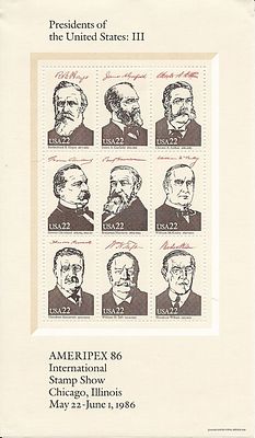 Presidents of the United States: III Souvenir Stamp Sheet. AMERIPEX '86 Presidents, souvenir 
