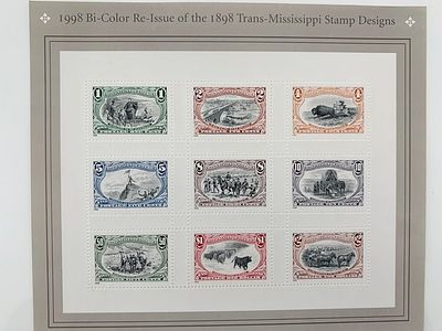 USPS Bi-Color Re-Issue of 1898 Trans Mississippi Sheet of Nine Stamps Scott 3209