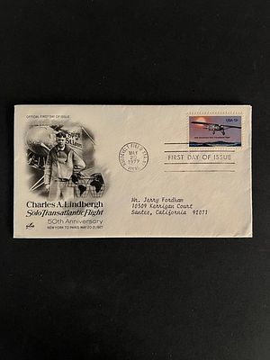 Charles Lindbergh Transatlantic Flight First Day Cover. 3x6 inches