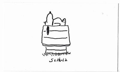 Charles Schulz signed Snoopy sketch with envelope. Charles Schulz original drawing of Snoopy 