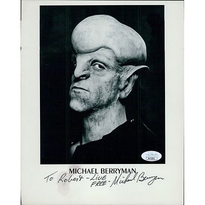 The Hills Have Eyes Michael Berryman Signed 8x10 Cardstock Promo Photo JSA Authentic Scratches. S 