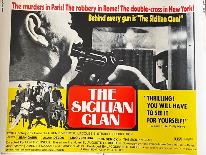 Lot 308: The Sicilian Clan 1969 Original Vintage Movie Poster 22x28 Alain Delon Jean Gabin