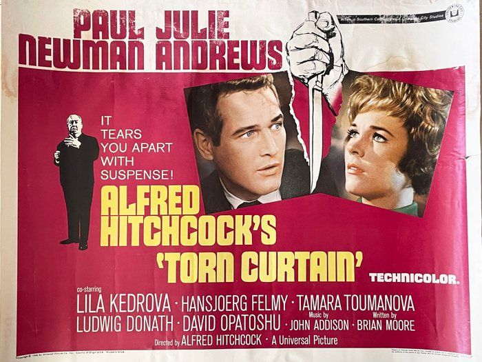 Lot 540: Torn Curtain 1966 Original Vintage Movie Poster 22x28 Alfred Hitchcock Paul Newman