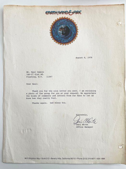 Lot 584: Earth, Wind & Fire original 1978  letter