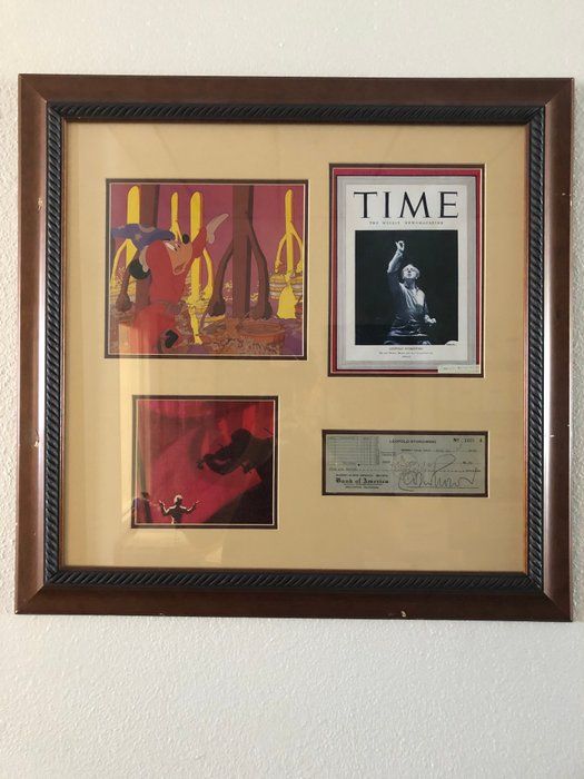 Lot 85: Disney Fantasia Conductor Leopold Stokowski signed check collage