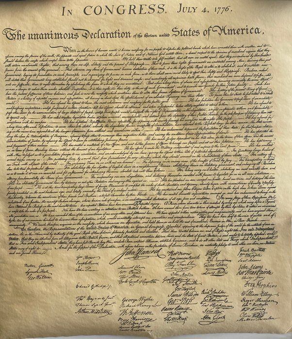 Lot 102: Declaration of Independence replica document