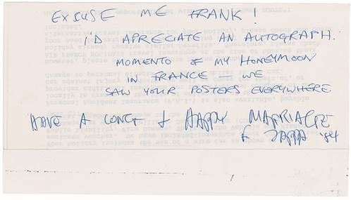 Lot 110: Frank Zappa signed note