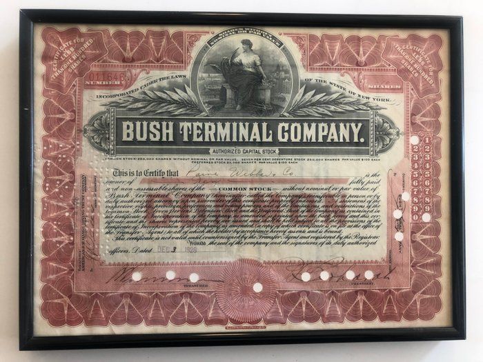 Lot 122: Framed Bush Terminal Company Stock Certificate