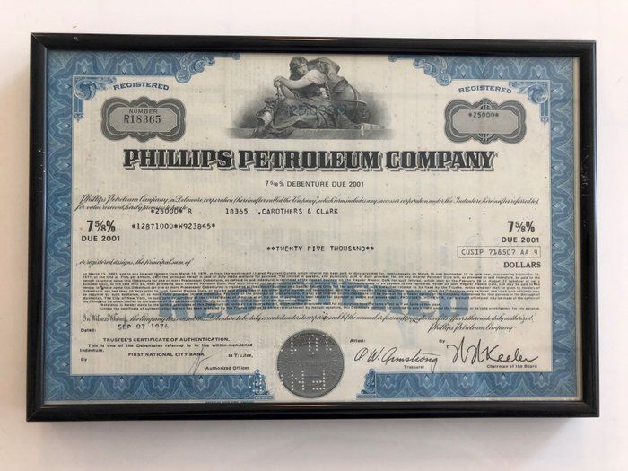 Lot 221: Framed Phillips Petroleum Company Stock Certificate